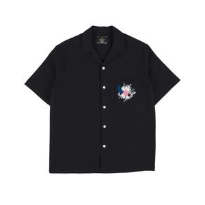 Portuguese Flannel Pique Embroidery Flower Black